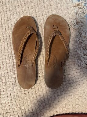 Rainbow Braided Leather Sandals in Brown